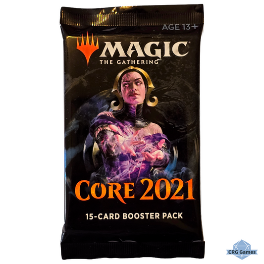MAGIC THE GATHERING Core 2021 booster pack with character illustration on black background