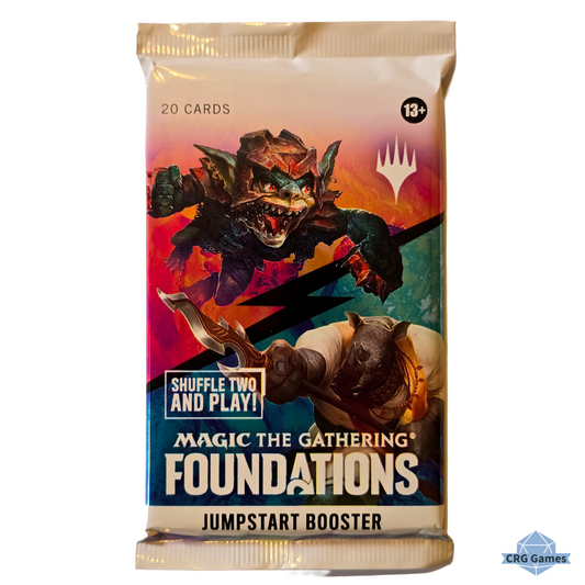 Magic the Gathering Foundations Jumpstart Booster pack with goblin and rhino illustration on a white background