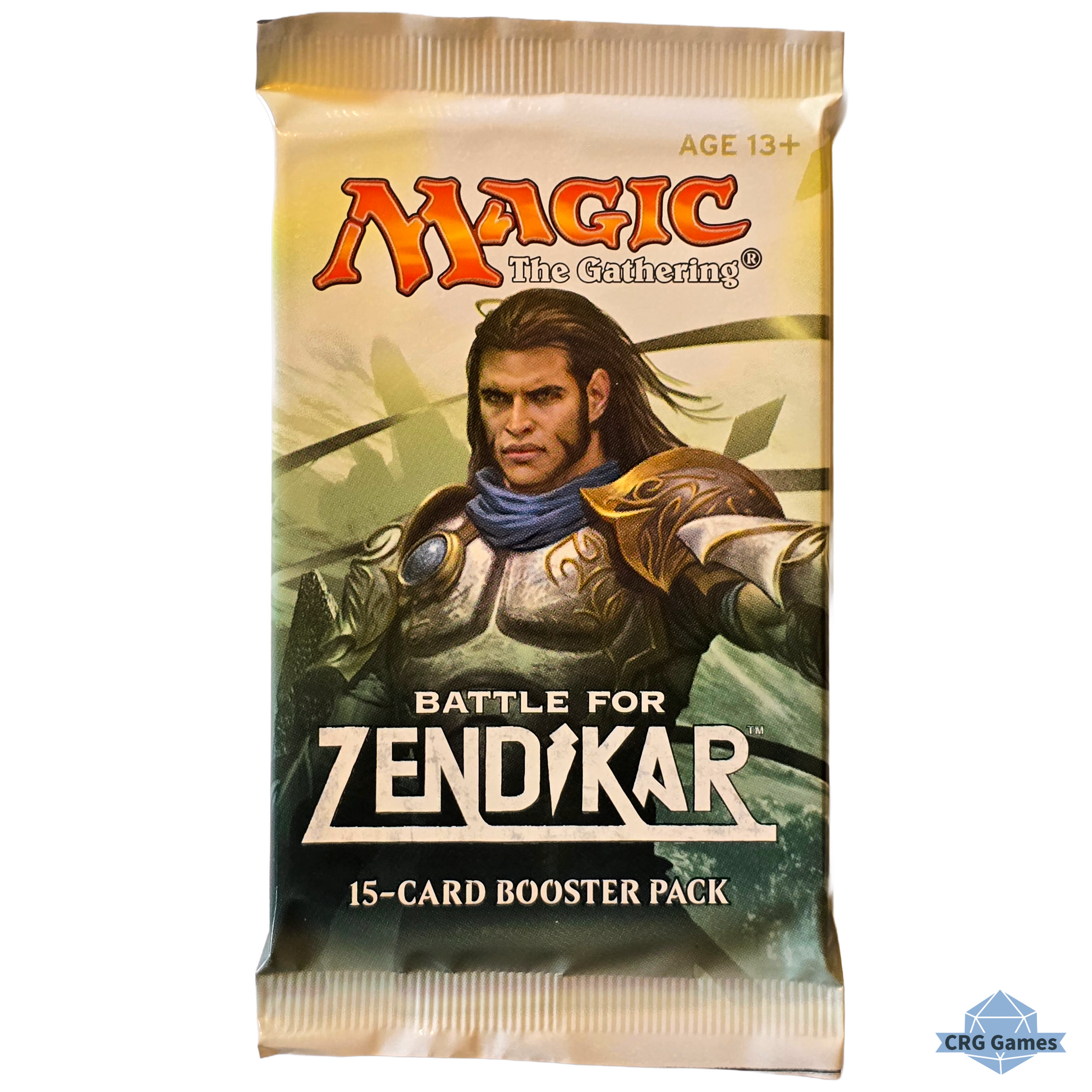 Card game booster pack for 'Magic: The Gathering' featuring a warrior character on the cover.