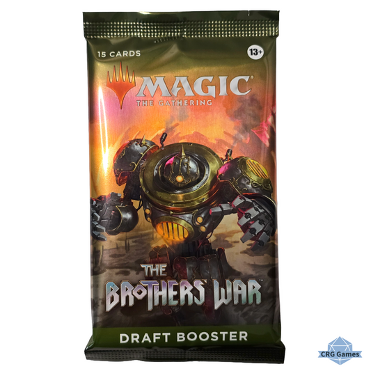Magic: The Gathering 'The Brothers War' draft booster pack on a white background