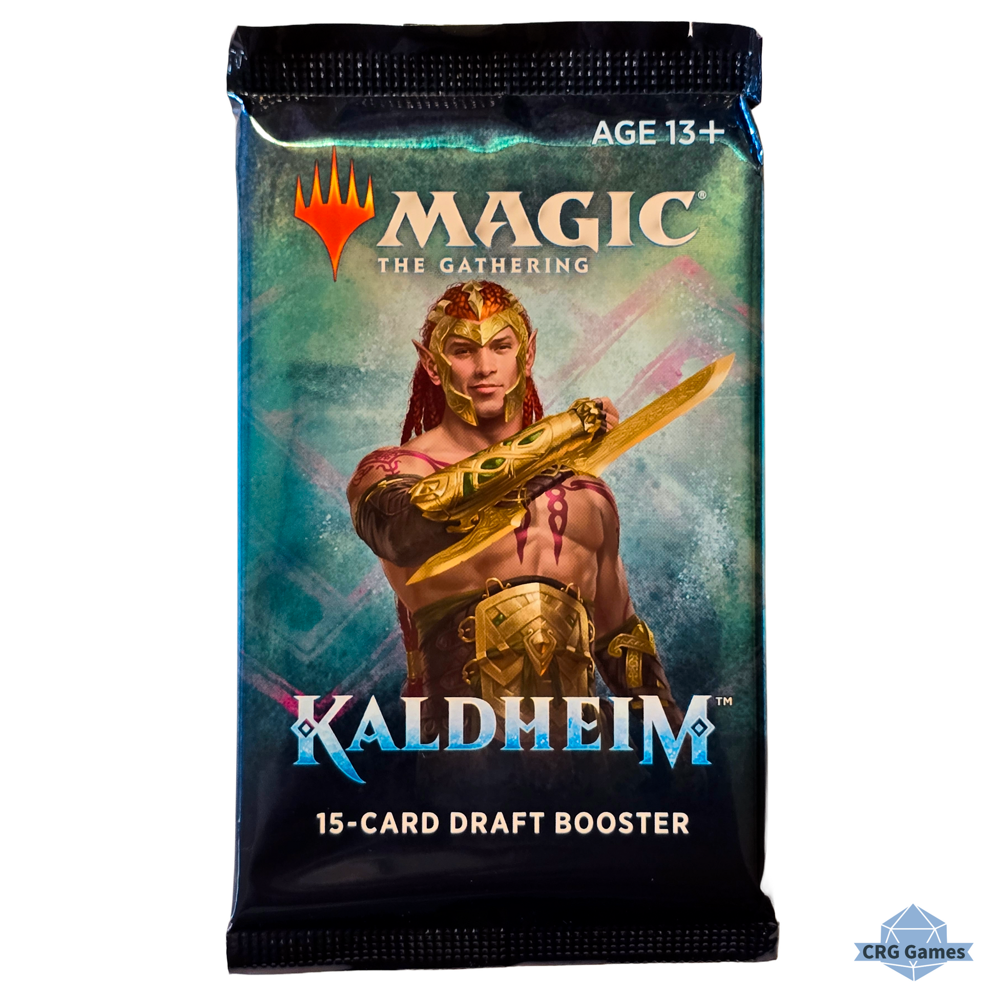 MAGIC: THE GATHERING Kaldheim booster pack with warrior illustration on a white background
