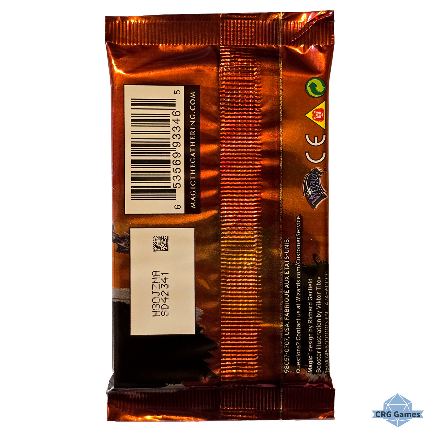 Close-up of the back of a kahsn of tarkir game booster package with visible branding on a white