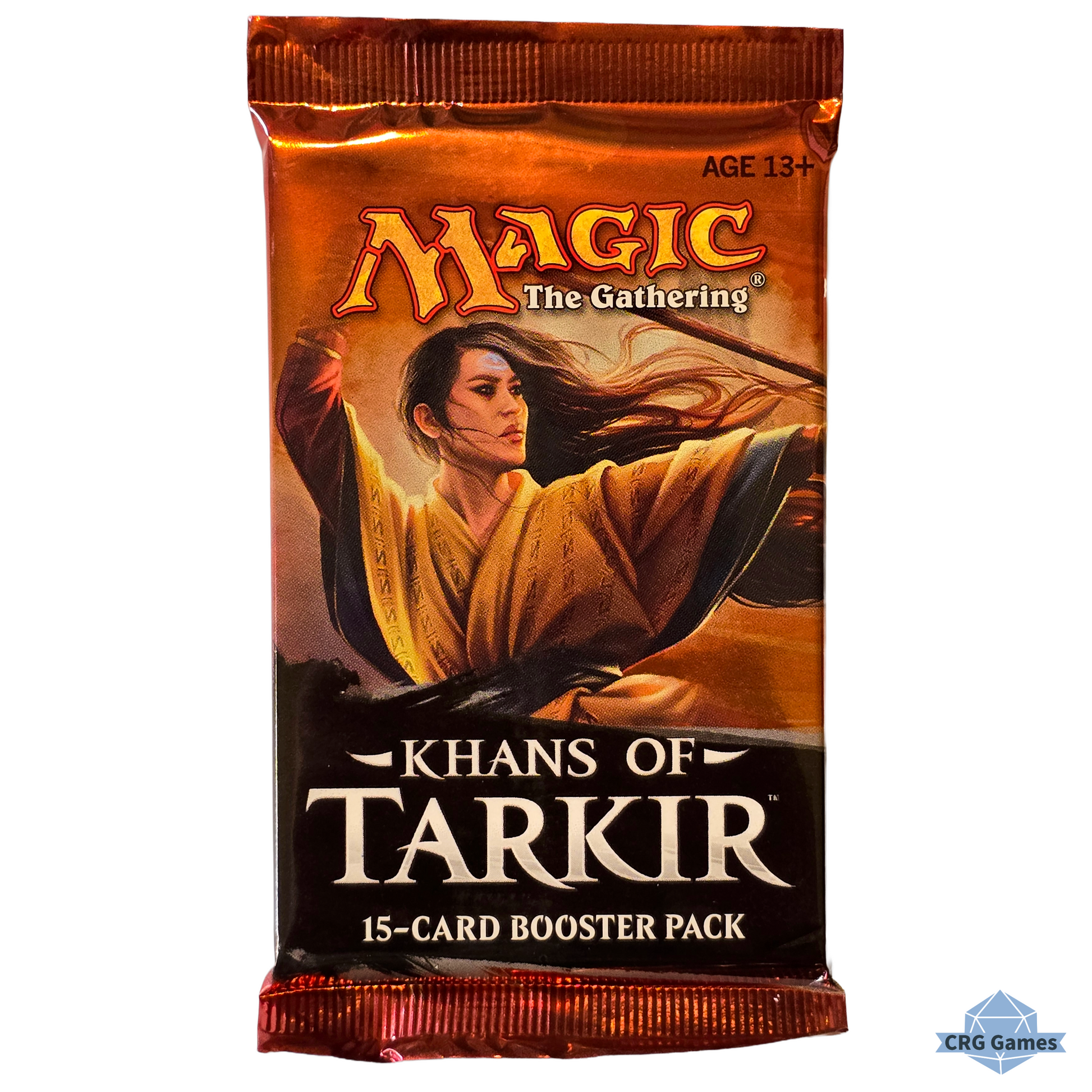 Card game booster pack for 'Khans of Tarkir' from 'Magic: The Gathering' on a white background.