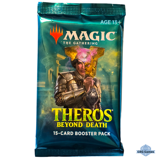 MAGIC: THE GATHERING Theros Beyond Death booster pack with character in armor on a blue background