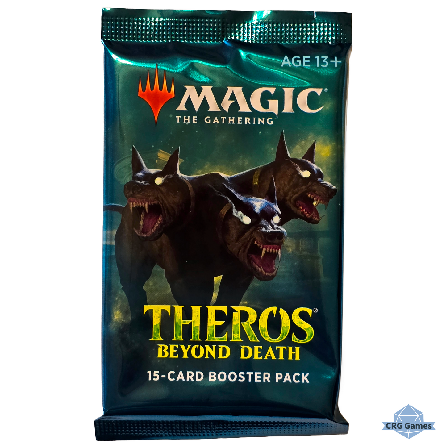 MAGIC THE GATHERING Theros Beyond Death booster pack with two roaring creatures on a blue background