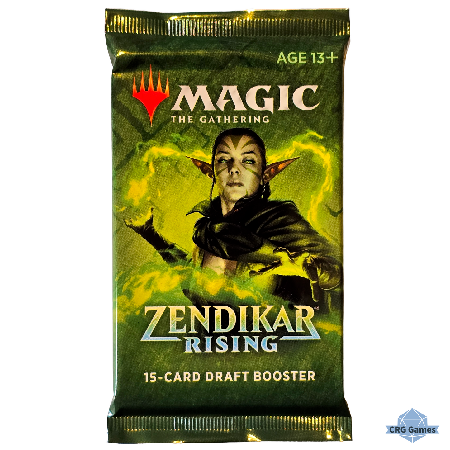 MAGIC THE GATHERING Zendikar Rising booster pack with character illustration on green background